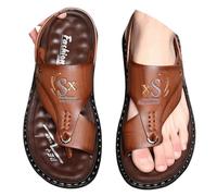 Oanviso Sandalen Mode Herren Leder Flip Flops Wandersandale Vintage Outdoorschuhe Sommer Trekkingschuhe Rutschfest Orthopädischer Hausschuhe Weiche A Braun 38 EU