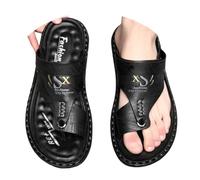 Oanviso Sandalen Mode Herren Leder Flip Flops Wandersandale Vintage Outdoorschuhe Sommer Trekkingschuhe Rutschfest Orthopädischer Hausschuhe Weiche A Schwarz 42 EU