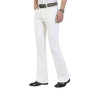 Oanviso Schlaghose Cordhose Herren Ausgestellte Hose Business Anzughose Retro 70er Jahre Tanzhosen Disco Hose Slim Fit Elegante Einfarbig Freizeithose Geschnittene Schlaghosen Männer A Weiß L