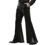 Oanviso Schlaghose Samt Herren Weiche Lange Hose Modern Herbst Winter Schlag Hosen Comfort Fit Velour Ausgestellte Anzughose Business Disco Elegante Samthose Glockenhose Schwarz M