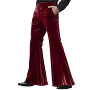 Oanviso Schlaghose Samt Herren Weiche Lange Hose Modern Herbst Winter Schlag Hosen Comfort Fit Velour Ausgestellte Anzughose Business Disco Elegante Samthose Glockenhose Rotwein XXL