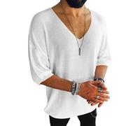 Oanviso Strick T-Shirt Herren Kurzarm Weiter V-Ausschnitt Strickshirt Sommer Feinstrick Tshirt Einfarbig Einfach T Shirt Basic Loose Fit Oberteile Stylisch Modern Männer Freizeithemd