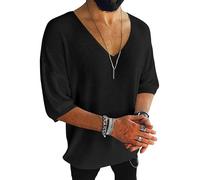 Oanviso Strick T-Shirt Herren Kurzarm Weiter V-Ausschnitt Strickshirt Sommer Feinstrick Tshirt Einfarbig Einfach T Shirt Basic Loose Fit Oberteile Stylisch Modern Männer Freizeithemd