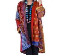 Oanviso Vintage Jacke Damen Boho Bunt Ethnische Retro Mantel Poncho Cape Elegant Schal Mit Ärmeln Strickjacke Langarm Offene Front Cardigan Kimono Strand Loose Lange Longjacke Rot L