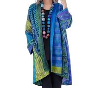 Oanviso Vintage Jacke Damen Boho Bunt Ethnische Retro Mantel Poncho Cape Elegant Schal Mit Ärmeln Strickjacke Langarm Offene Front Cardigan Kimono Strand Loose Lange Longjacke Blau XL