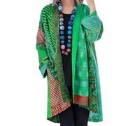 Oanviso Vintage Jacke Damen Boho Bunt Ethnische Retro Mantel Poncho Cape Elegant Schal Mit Ärmeln Strickjacke Langarm Offene Front Cardigan Kimono Strand Loose Lange Longjacke Grün XL