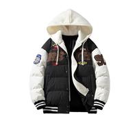 Oanviso Winterjacken Daunenjacke für Herren Damen College Jacke mit Kapuze 90S Y2K Bomberjacke Warm Daunenmantel Trucker Baseballjacke Fliegerjacke C Schwarz 3XL