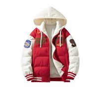 Oanviso Winterjacken Daunenjacke für Herren Damen College Jacke mit Kapuze 90S Y2K Bomberjacke Warm Daunenmantel Trucker Baseballjacke Fliegerjacke C Rouge 3XL