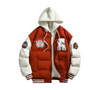 Oanviso Winterjacken Daunenjacke für Herren Damen College Jacke mit Kapuze 90S Y2K Bomberjacke Warm Daunenmantel Trucker Baseballjacke Fliegerjacke B Rouge 3XL