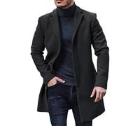 Oanviso Wollmantel Herren Lang Winter Wintermantel Mantel Regular Slim Fit Elegant Business Trenchcoat Jacke Reverskragen Business Parka Übergangsjacke Wolljacke Blazer mit Taschen A Schwarz 3XL