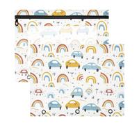 Oarencol Federmäppchen für 3-Ringbinder, Autos, Transport und Regenbögen, großes Federmäppchen mit Reißverschluss und Ösen, transparente Bindertasche, Schul- und Bürobedarf, 2 Stück