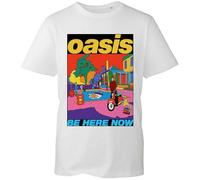 Oasis T-Shirt Be Here Now Illustration Band Logo Neu Offiziell Unisex Weiß Größe XL