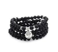 oasymala Handgefertigte Mala-Perlen aus 108 Steinen mit Lebensbaum-Anhänger - als Halskette oder Armband tragbar (Lava)