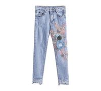 OATTIS Bestickte 9-Punkt-Jeans Für Damen, Frühling/Sommer, Slim-Fit-Hose, Schlankmachend Und Vielseitig, Perlen-Bleistifthose Mit Kleinem Fuß, Dünn,Farbe1,S