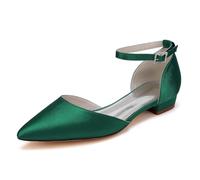 OAUSZC Grün,41 EU, Flache Brautschuhe Satin Damen Knöchelriemen Ballerinas Spitze Zehen Hochzeits Abendschuhe 9107-09