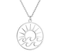 OAUWKEIY Anhänger Halskette Offener Sonnenanhänger mit Wellenkette Offene Sonne und Welle Anhänger Halskette Ornament Schmuck
