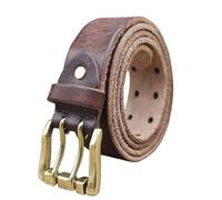 OBASDFD Arbeits-Jeansgürtel For Herren, Vollnarbenleder, Vintage-Look, Doppelte Dornschließe Aus Gold, Hüftgurt Mit 2 Löchern, Rotbraun(Coffee,105cm/41)