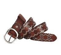 OBASDFD Damen-Gürtel Aus Echtem Leder In Übergröße Mit Hohler Blume, 3,8 Cm Breiter Gürtel Nieten Und Massiver Dornschließe For Jeanshosen, Braun(Brown,115cm/45)