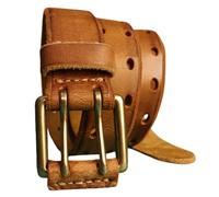 OBASDFD Doppelzinkengürtel For Herren, 2 Löcher, Jeansriemen Aus Leder Mit 2-zinkiger Rollschnalle, 3,8 Cm Breit, 4 Mm Dick, Arbeits- Und Kleidergürtel, Kaffeebraun(Brown,125cm/waist:43")