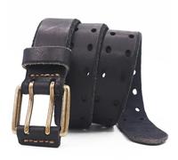 OBASDFD Doppelzinkengürtel For Herren, 2 Löcher, Jeansriemen Aus Leder Mit 2-zinkiger Rollschnalle, 3,8 Cm Breit, 4 Mm Dick, Arbeits- Und Kleidergürtel, Kaffeebraun(Black,125cm/waist:43")