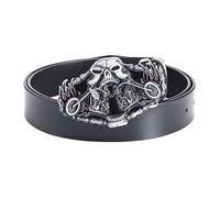 OBASDFD Herren Western Cowboy Ledergürtel, Totenkopf Muster Legierung Dekorative Schnalle, Gothic, Schwarz(Black,125CM/49.2'')