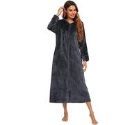 obaSeteck Langer Warmer Morgenmantel Damen Reißverschluss Fleece Plüsch Pyjamas Weicher Hausmantel(XXL, Z3)