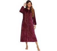 obaSeteck Langer Warmer Morgenmantel Damen Reißverschluss Fleece Plüsch Pyjamas Weicher Hausmantel(L, Z2)