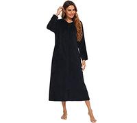 obaSeteck Langer Warmer Morgenmantel Damen Reißverschluss Fleece Plüsch Pyjamas Weicher Hausmantel(XXL, Z1)