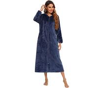 obaSeteck Langer Warmer Morgenmantel Damen Reißverschluss Fleece Plüsch Pyjamas Weicher Hausmantel(XL, Z4)