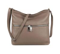 OBC Damen Leder Tasche Cross Body Schultertasche City Bag Crossover Umhängetasche Henkeltasche Clutch Ledertasche Damentasche (Taupe 28x26x2 cm)