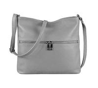 OBC Damen Leder Tasche Cross Body Schultertasche City Bag Crossover Umhängetasche Henkeltasche Clutch Ledertasche Damentasch (Hellgrau 28x26x2 cm)