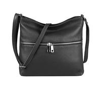 OBC Damen Leder Tasche Cross Body Schultertasche City Bag Crossover Umhängetasche Henkeltasche Clutch Ledertasche Damentasche (Schwarz 28x26x2 cm)
