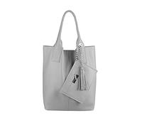 OBC Damen Leder Tasche Shopper Hobo Bag Ledertasche DIN-A4Schultertasche Umhängetasche Handtasche Henkeltasche Beuteltasche (Hellgrau)