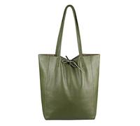 Italy DAMEN LEDER TASCHE DIN-A4 Shopper Schultertasche Henkeltasche Tote Bag Metallic Handtasche Umhängetasche Beuteltasche Grün