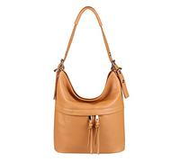 OBC Made in Italy Damen echt Leder Tasche Handtasche Umhängetasche Ledertasche Schultertasche Beuteltasche Umhängetasche Cross-Over (Cognac 30x27x14 cm)