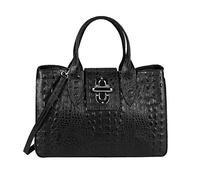 OBC Made in Italy Damen Echt Leder Tasche Kroko-Prägung Business Shopper Aktentasche Schultertasche Handtasche Ledertasche Umhängetasche Tote Bag (Schwarz (Kroko-Prägung))