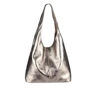 OBC Made IN Italy Damen Leder Hand-Tasche METALLIC Shopper Schultertasche Hobo-Bag Henkeltasche Beuteltasche (Champagne-Metallic)
