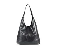 OBC Made IN Italy Damen Leder Hand-Tasche METALLIC Shopper Schultertasche Hobo-Bag Henkeltasche Beuteltasche Silber (Schwarz-Metallic)