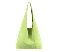 OBC Made IN Italy Damen Leder Hand-Tasche METALLIC Shopper Schultertasche Hobo-Bag Henkeltasche Beuteltasche Silber (Hellgrün (Wildleder))