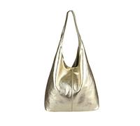 OBC Made IN Italy Damen Leder Hand-Tasche METALLIC Shopper Schultertasche Hobo-Bag Henkeltasche Beuteltasche Gold