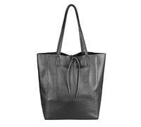 OBC Made in Italy Damen Leder Tasche Din-A4 Shopper Schultertasche Henkeltasche Tote Bag Metallic Handtasche Umhängetasche Beuteltasche (Schwarz 36x40x12 cm)