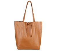 ITALYSHOP24 Schultertasche »Made in Italy Damen Leder Tasche Schultertasche«, ein Leichtgewicht, als Handtasche, Henkeltasche tragbar, Cognac SIZE,36 cm x 40 cm x 12 cm