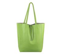 OBC Made in Italy Damen Leder Tasche DIN-A4 Shopper Schultertasche Henkeltasche Tote Bag Metallic Handtasche Umhängetasche Beuteltasche (Apfelgrün)