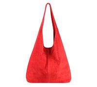 ITALY DAMEN LEDER TASCHE Handtasche Wildleder Shopper Schultertasche Hobo-Bag Henkeltasche Beuteltasche Velourleder Rot
