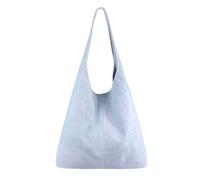 OBC Made IN Italy Damen Leder Tasche Handtasche Wildleder Shopper Schultertasche Hobo-Bag Henkeltasche Beuteltasche Velourleder (Hellblau (Wildleder))