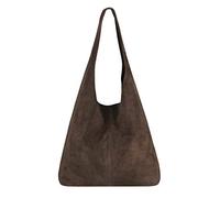 OBC Made IN Italy Damen Leder Tasche Handtasche Wildleder Shopper Schultertasche Hobo-Bag Henkeltasche Beuteltasche Velourleder (Dunkelbraun (Wildleder))