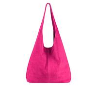 OBC Made IN Italy Damen Leder Tasche Handtasche Wildleder Shopper Schultertasche Hobo-Bag Henkeltasche Beuteltasche Velourleder (Pink (Wildleder))
