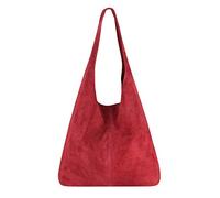 OBC Made IN Italy Damen Leder Tasche Handtasche Wildleder Shopper Schultertasche Hobo-Bag Henkeltasche Beuteltasche Velourleder (Dunkelrot (Wildleder))