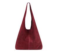 OBC Made IN Italy Damen Leder Tasche Wildleder Shopper Schultertasche Hobo-Bag Henkeltasche Beuteltasche Velourleder (Bordo (Wildleder))