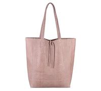 OBC Made in Italy Damen Leder Tasche XXL DIN-A4 Shopper Tote Hobo Bag Henkeltasche Handtasche Umhängetasche Ledertasche Schultertasche (Hellrosa Schlange)